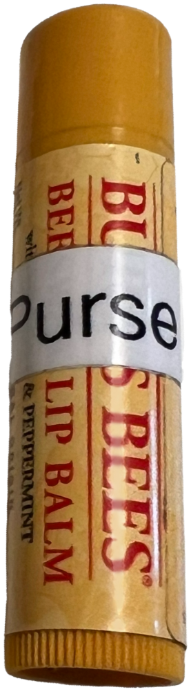Lip balm labeled Purse